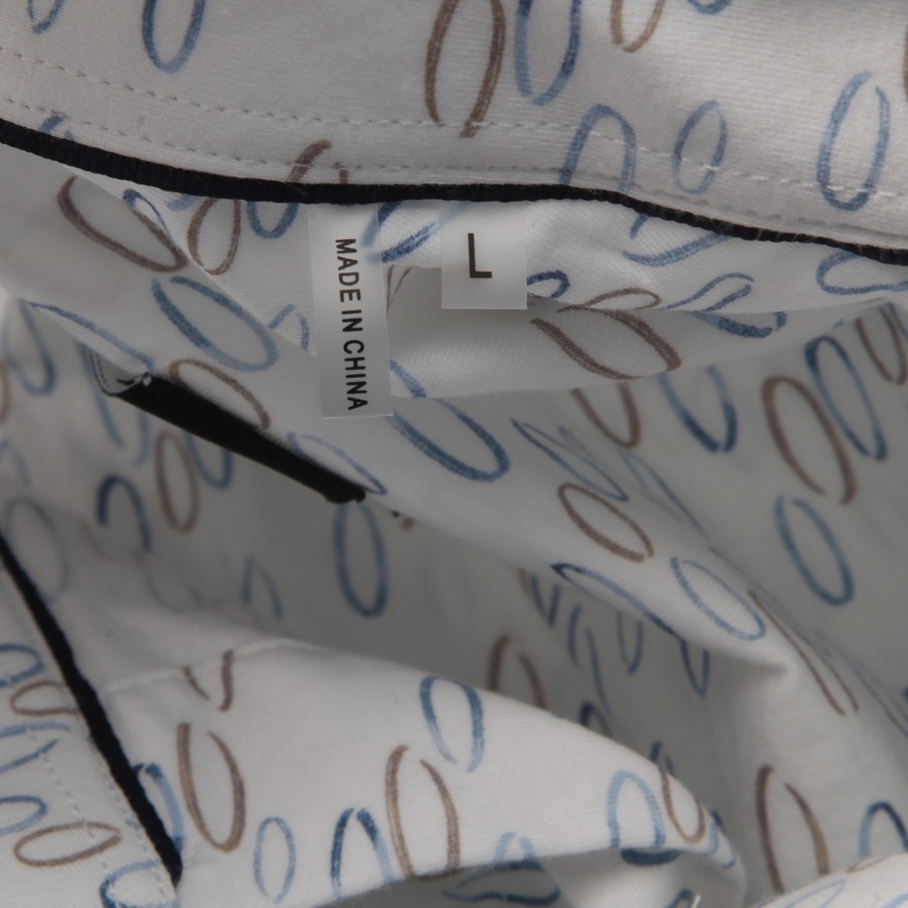 BUGATCHI Men's L White Blue Brown Oval Pattern 8-Way Stretch Short Sleeve Shirt - Picture 5 of 12